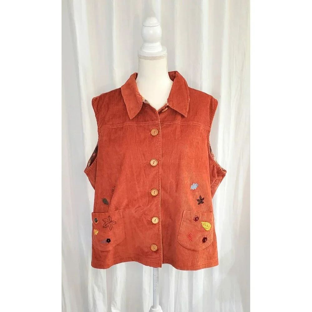 Baxter & Wells Corduroy Fall Vest Cottage Core Autumn Burnt Orange Size 2XL - Picture 2 of 16
